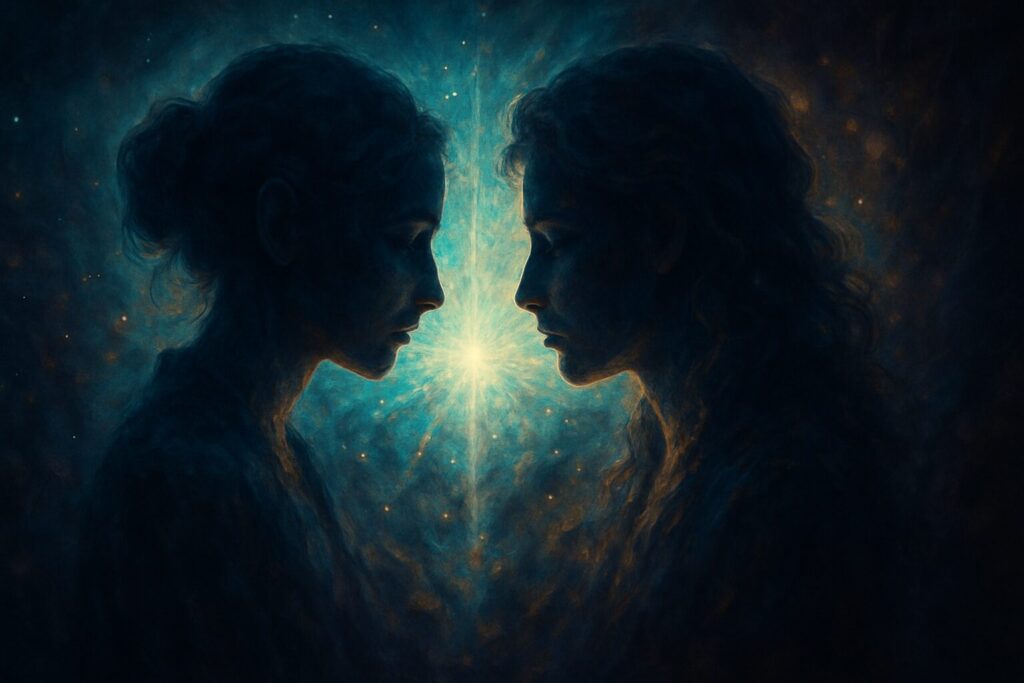 霊感を高めるために人間関係の浄化がもたらす精神的なつながりを描いた幻想的なビジュアル