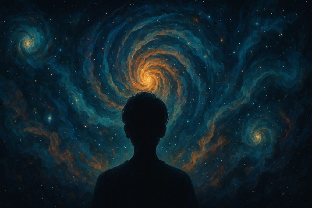 霊感がある人が感じる宇宙的なビジョンを象徴する神秘的な銀河のイメージ