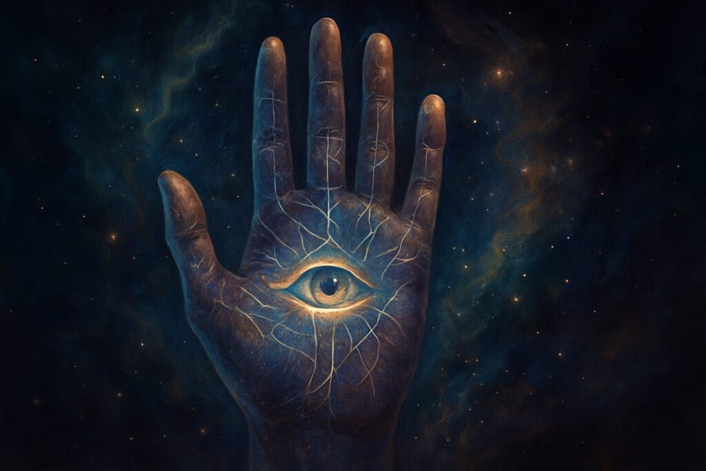 霊感がある人の手相に現れる神秘的な印や線を描いた幻想的なイメージ