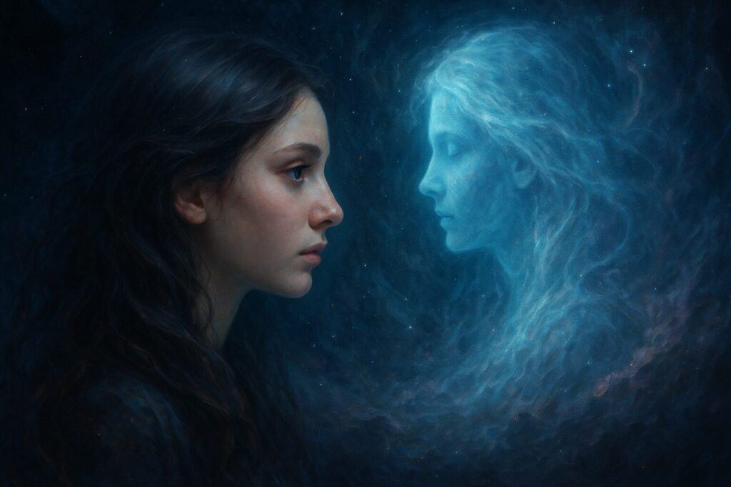 霊感がある人にだけ見える霊的な存在の姿を幻想的に描いたイメージシーン