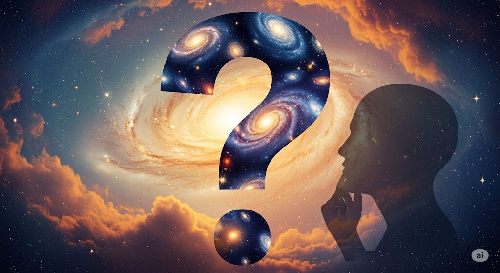 つむじ3つは天才という言い伝えの真偽を問う、宇宙とクエスチョンマークのスピリチュアルな画像