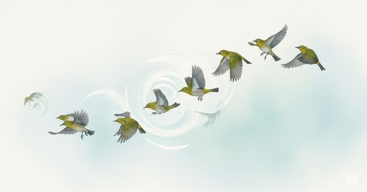 背景に優しく佇む家を描いたスピリチュアルな雰囲気の水彩画