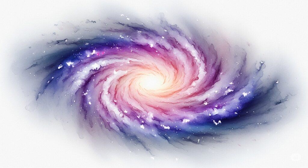 渦を巻く抽象的で神秘的なエネルギーを描いた水彩画