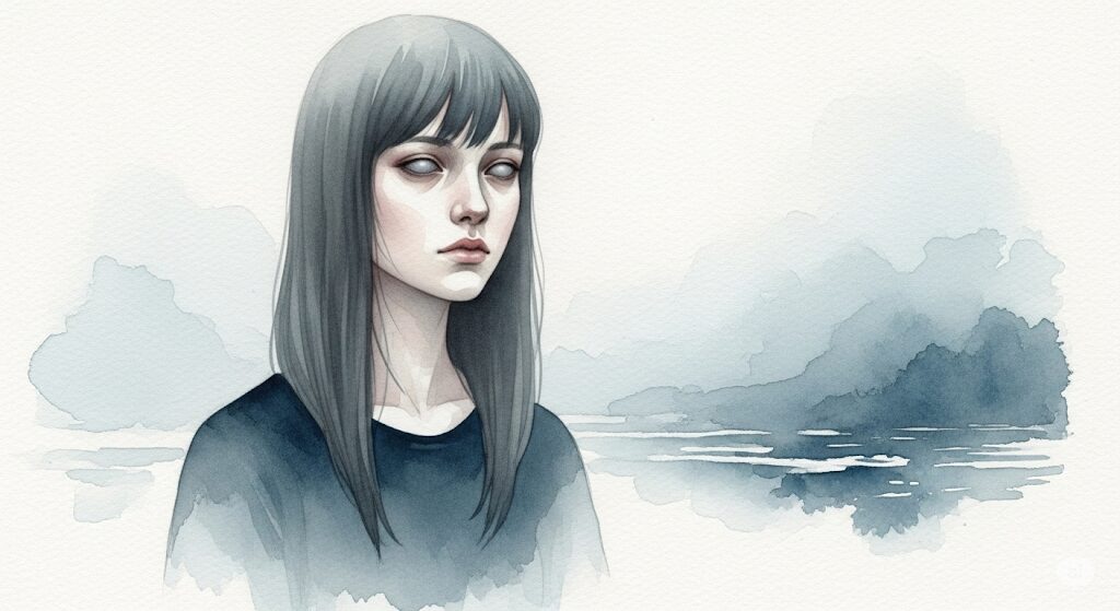 目に光がない人の性格的特徴を表す神秘的な水彩画。
