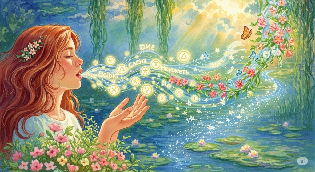 「つまらない時」にポジティブな言葉で現実を創るスピリチュアルな方法。アファメーションが美しい現実を創造する様子をモネ風の絵で表現。