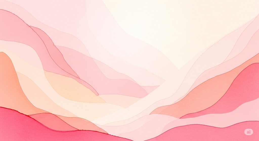 ピンクと桃色の柔らかいグラデーションで描かれた抽象的な水彩画。桃が食べたくなるスピリチュアルな理由である、女性性の高まりを表現。