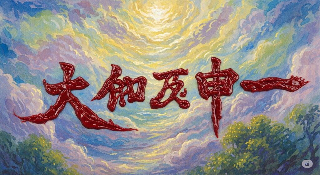 「あんこが食べたい スピリチュアル」な高次元からのメッセージ。あんこで描かれた文字と神々しい空の絵。