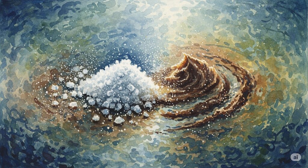 運気を上げるおすすめの食べるタイミングを表現した、モネ風水彩画の神秘的な画像。朝や夕暮れ時など、特定の時間に食事をとることで運気が上昇するスピリチュアルな効果を暗示しています。