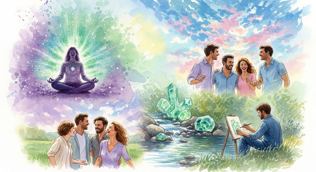 フローライトが合う人の、良い変化があったリアルな体験談を描いた水彩画
