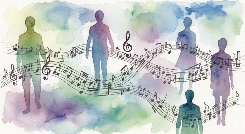 人の繋がりを音符で描く、夢の中で音楽が流れるスピリチュアルな象徴。調和のとれたメロディーは、良好な人間関係やコミュニケーションを表しています。