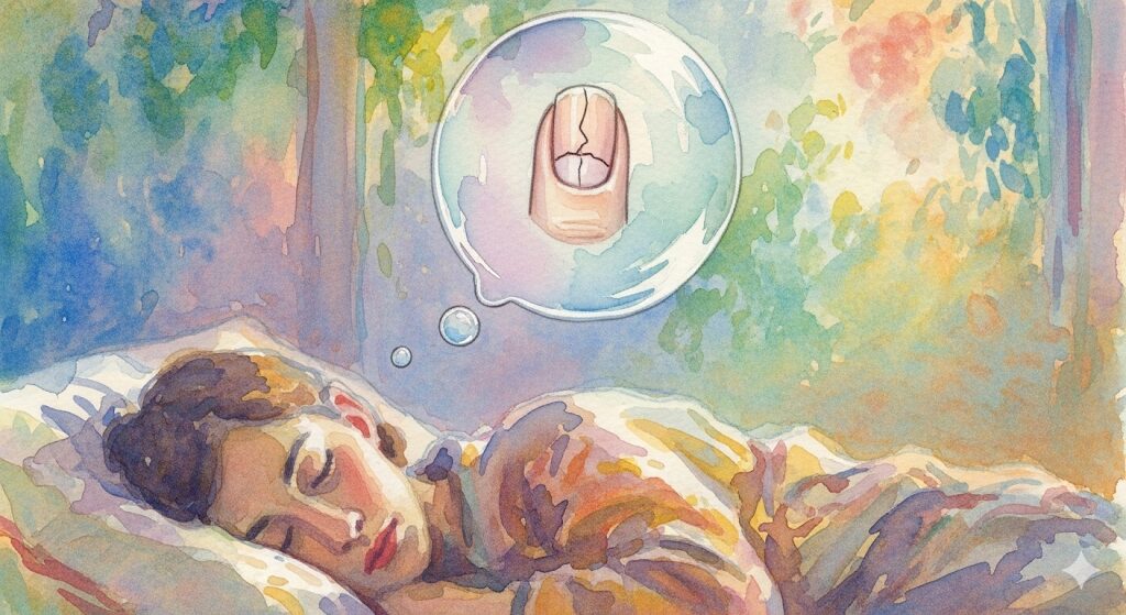 夢の中で爪にひびが入った水彩画