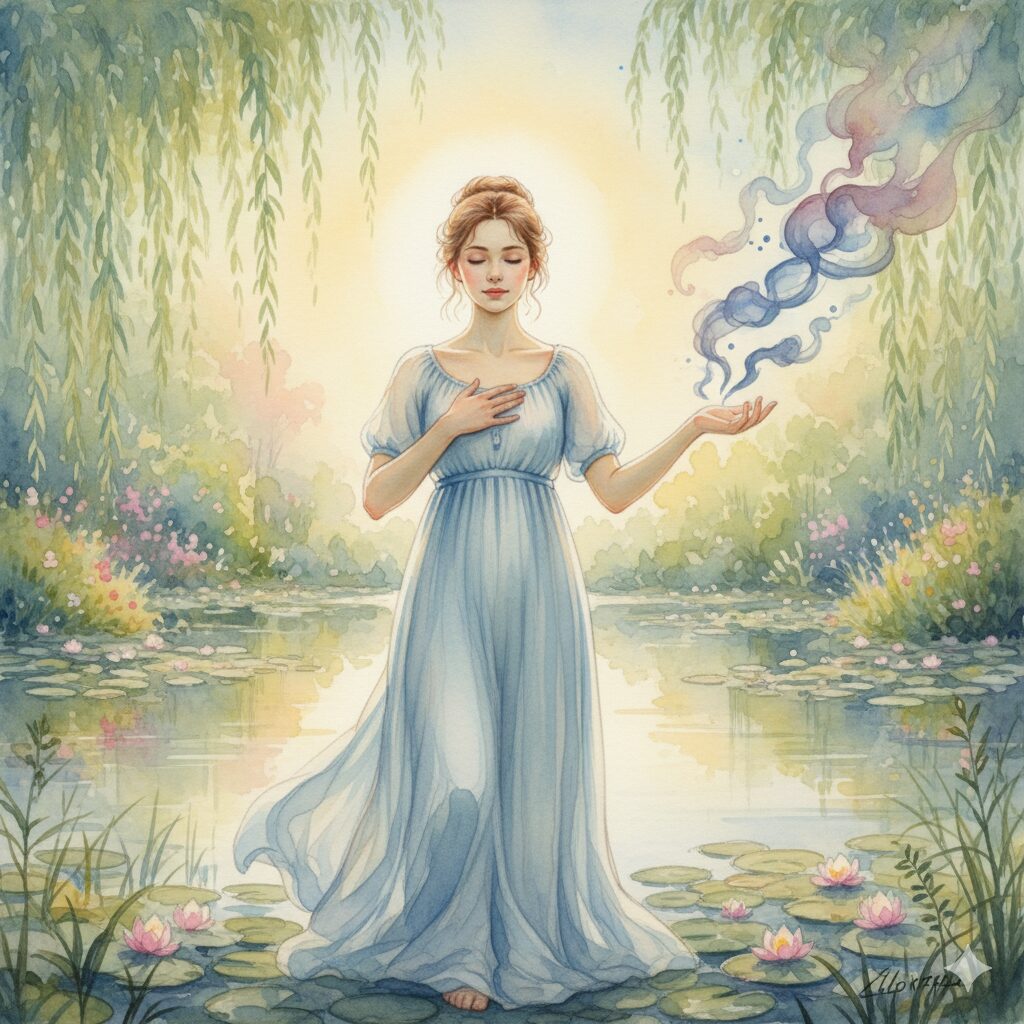 人間関係めんどくさいスピリチュアル。古い縁を手放し、新たな始まりを象徴する絵画。