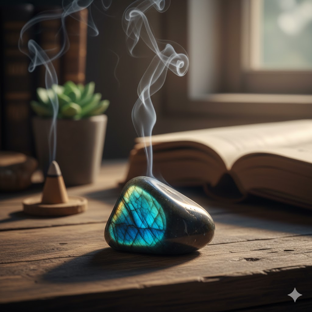 霊感や潜在能力の覚醒をサポートするパワーストーン、ラブラドライト。神秘的な青い輝き（シラー）を放っている。