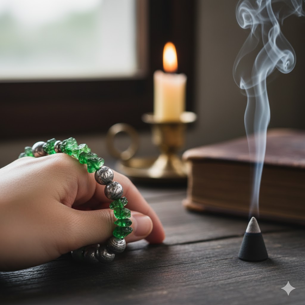 高次元アクセスをサポート。モルダバイトとギベオンの宇宙的エネルギーを組み合わせた最強パワーストーンブレスレット。