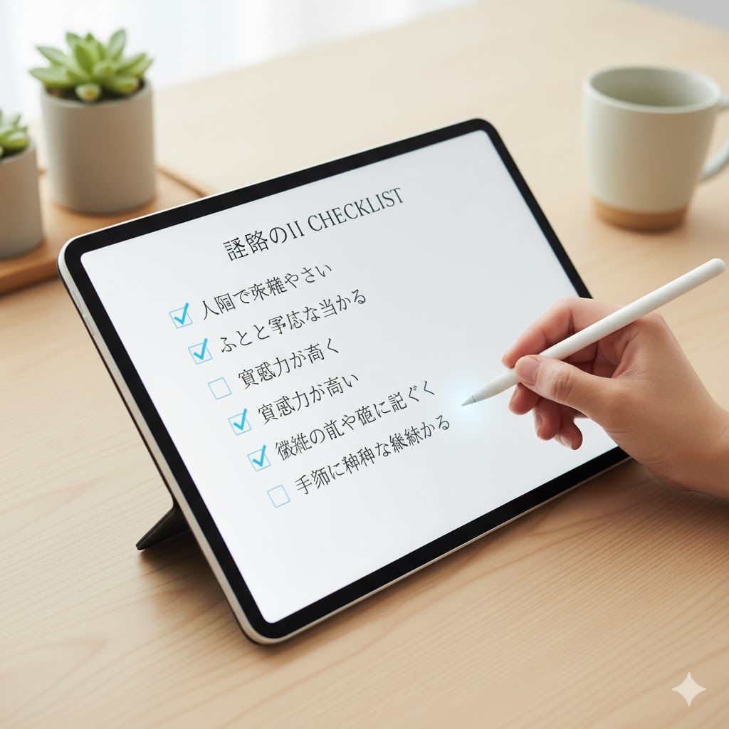 霊感診断用の比較画像。霊感ある人（左の女性）と、ない人（右の男性）の日常の様子の違いを示す。