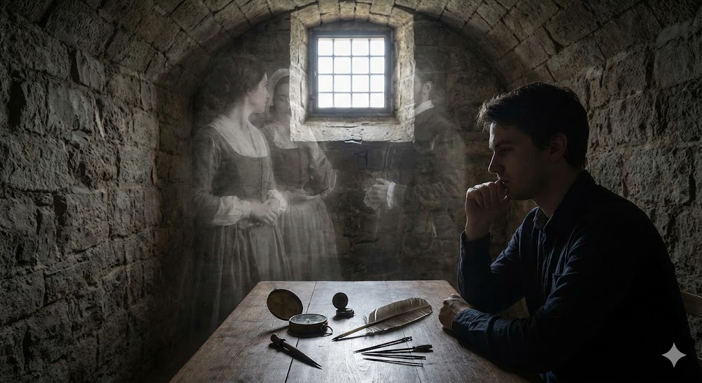 閉所恐怖症や先端恐怖症の原因となる前世の記憶を象徴する古い書物と鍵の画像。魂に刻まれたトラウマや過去世の秘密を紐解くスピリチュアルなイメージ。