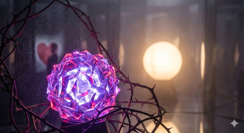 本物のツインレイの光と、偽ツインレイの罠を象徴する鎖と闇の対比画像。一見運命的に見えてもエネルギーを奪う偽物の特徴と危険性を視覚的に表現。