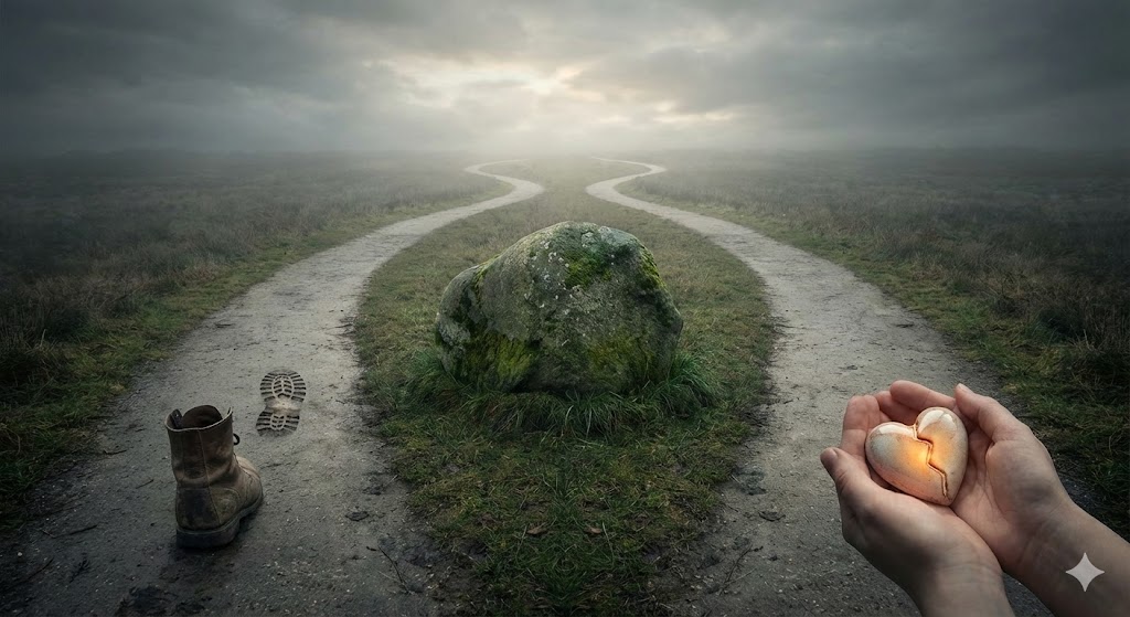 ツインレイの再会とカルマメイトの決別を表す画像。復縁の可能性や縁の切れ方の違いを、融合する光と断ち切られる鎖の対比でスピリチュアルに描写。