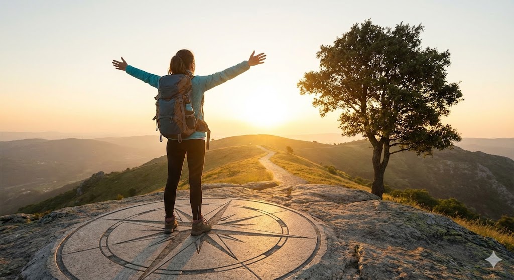 執着を手放し自分軸で生きることでサイレント期間を短縮する女性の姿。精神的自立を果たし、自分の人生を輝かせている様子を象徴したイメージ画像。