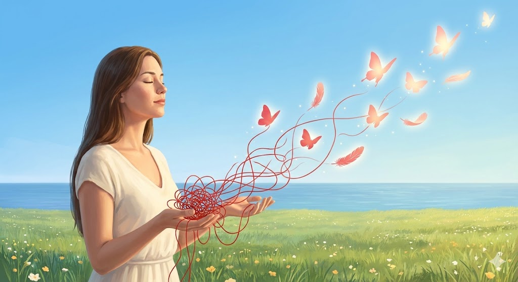 カルマメイトへの執着が完全に消え、心が軽やかになる無関心な心理状態を描写。過去の鎖から解き放たれ、精神的に自立した魂の解放を表現しています。