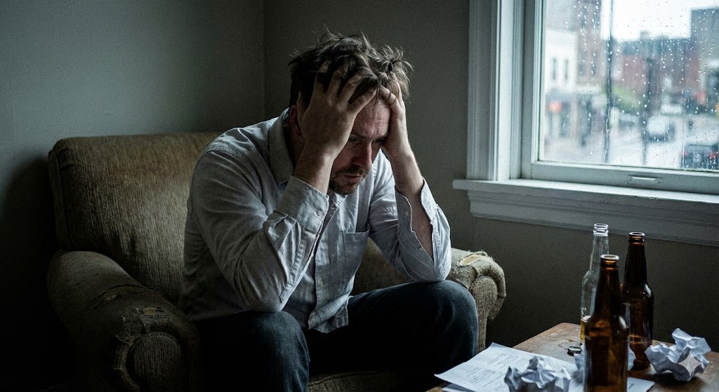 後のなって頭を抱えて後悔する男性ランナー。