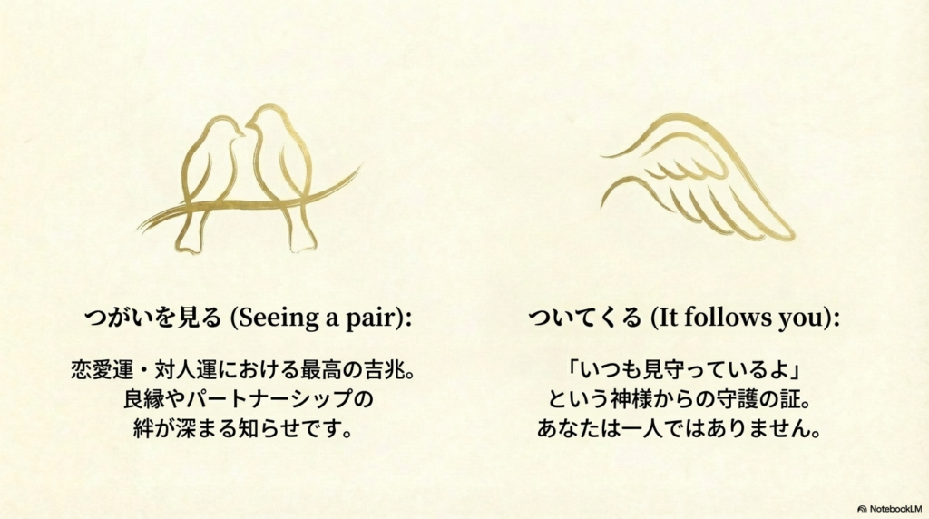 つがいのカラスによる良縁の知らせと後をついてくる神様の守護