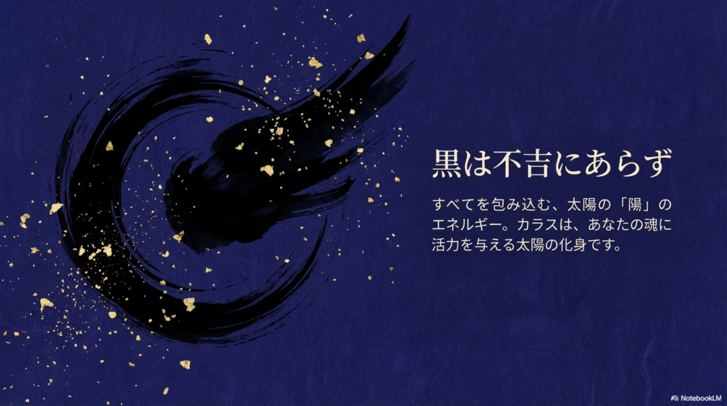カラスの黒色は不吉ではなく太陽の陽のエネルギーを象徴している解説