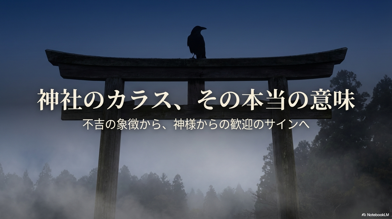 神社参拝でカラスが鳴くメッセージの本当の意味を表すタイトルスライド