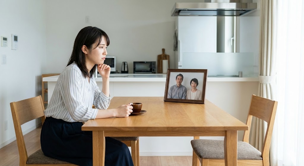 結婚に反対する母親と真剣に向き合い、守護霊のせいにせず現実的な説得を試みる女性の様子。親子の対話と自立の決意を表すイメージ。