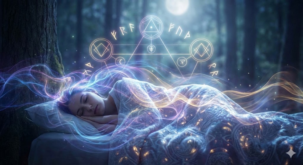 頭痛や眠気は波動調整の好転反応 恋愛における頭痛や眠気は守護霊による波動調整の好転反応であることを示す画像。エネルギーの書き換えにより深い眠りにつく女性と浄化の光のイメージ。