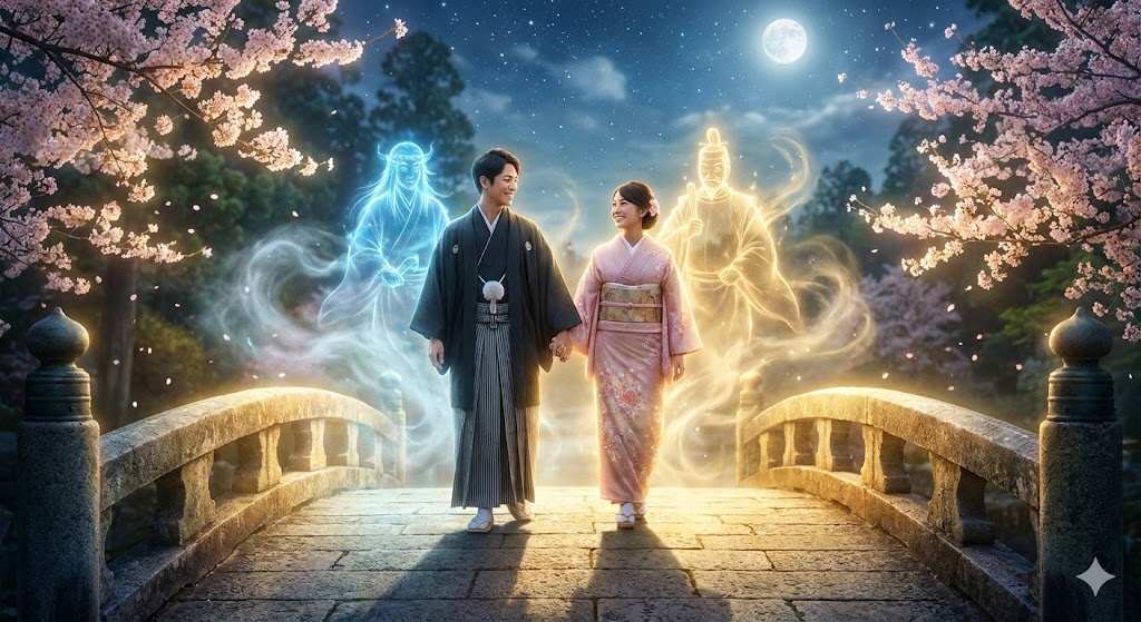 守護霊の恋愛邪魔を乗り越え幸せになる 守護霊の恋愛の邪魔を乗り越え、真実の愛と幸せを掴んだ女性のスピリチュアル画像。障害が消え去り、守護霊と共に明るい未来へ歩む希望に満ちた輝く姿。